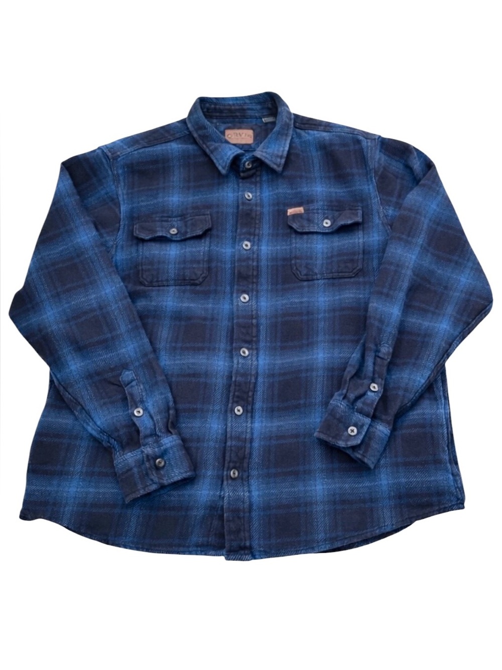 Orvis Big Bear Heavyweight Flannel Shacket XXL 100% Cotton Blue Black Plaid